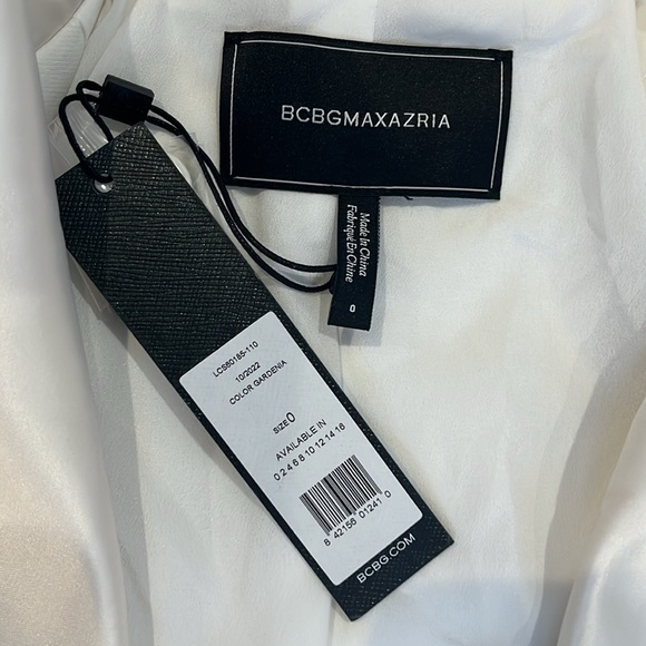 BCBGMaxazria Sz 0 Luciano Gardenia Maxi Low Cut Tuxedo Dress High Thigh Slit NWT - Picture 3 of 6